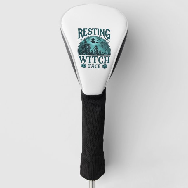 Resting Witch Face Halloween Haunted House Cauldro Golf Head Cover (Front)