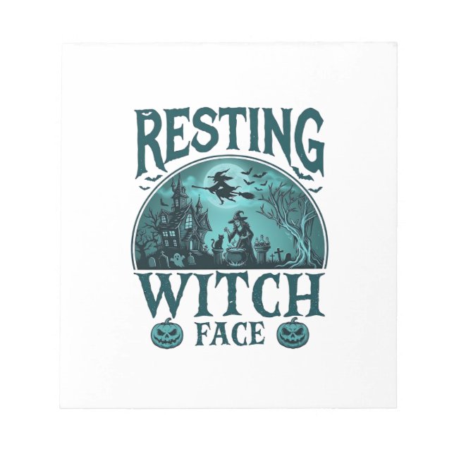 Resting Witch Face Halloween Haunted House Cauldro Notepad (Front)