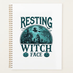 Resting Witch Face Halloween Haunted House Cauldro Planner