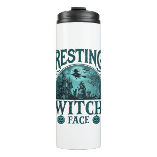 Resting Witch Face Halloween Haunted House Cauldro Thermal Tumbler