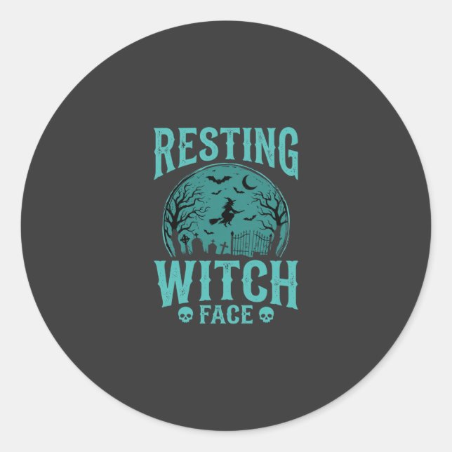 Resting Witch Face Halloween Witch Design Classic Round Sticker (Front)