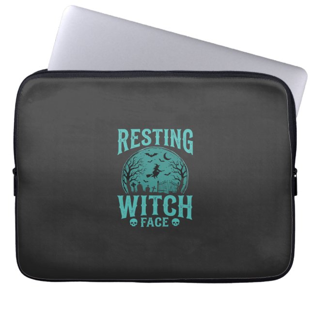 Resting Witch Face Halloween Witch Design Laptop Sleeve (Front)