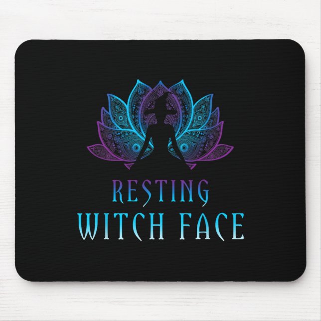 Resting Witch Face Lotus Funny Halloween Yoga Witc Mouse Pad (Front)
