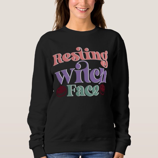 Resting Witch Face Retro Halloween Scary Ghost Sweatshirt (Front)