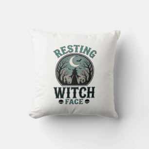 Resting Witch Face Vintage Halloween Design_1 Cushion
