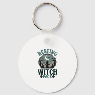Resting Witch Face Vintage Halloween Design_1 Key Ring