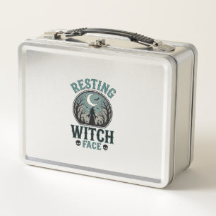 Resting Witch Face Vintage Halloween Design_1 Metal Lunch Box