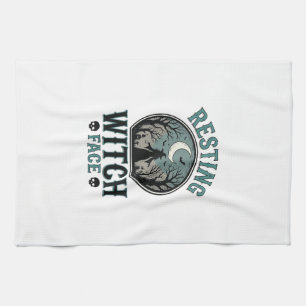 Resting Witch Face Vintage Halloween Design_1 Tea Towel