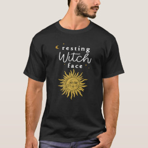 Resting Witch Face with Stylized Sun Samhain Pagan T-Shirt
