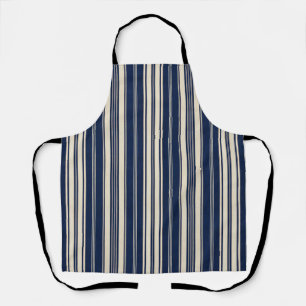 Restoration Ivory Navy Blue Vintage Weave Look Apron