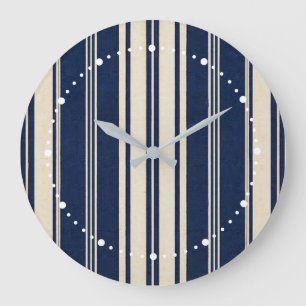 Restoration Ivory Navy Blue Vintage Weave Look Large Clock