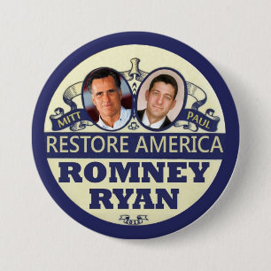 Restore America: Romney & Ryan 7.5 Cm Round Badge