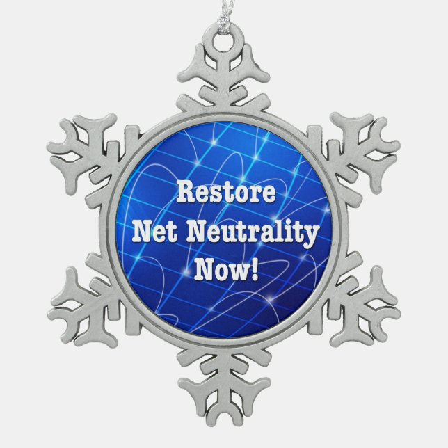 Restore Net Neutrality Now! Snowflake Pewter Christmas Ornament (Front)