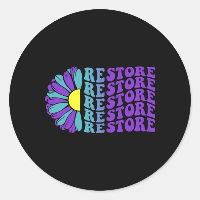 Restore Prevention Awareness Suower Design Classic Round Sticker (Front)