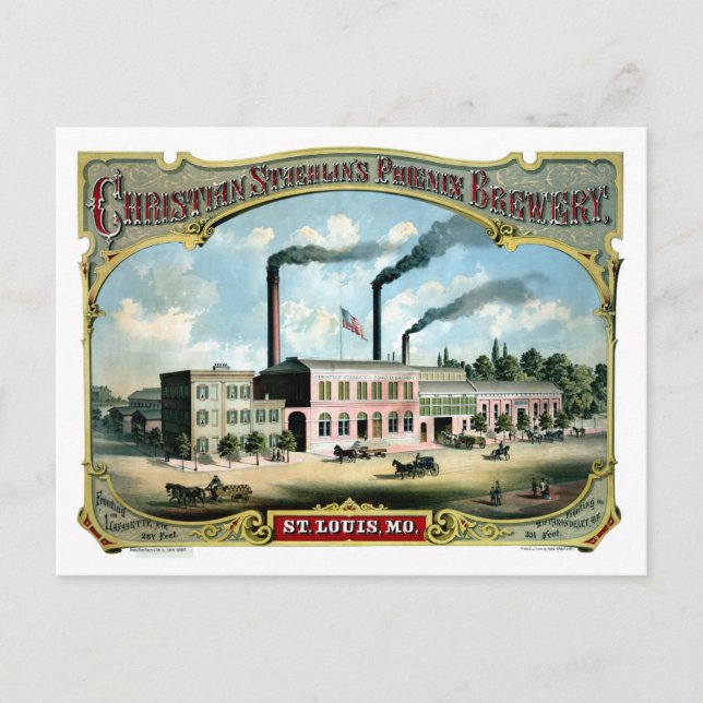 Restored antique Saint Louis MO Brewery litho ad Postcard (Front)