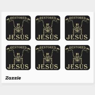 Restored by JESUS Christian Mens Motorcycle Gospel Square Sticker