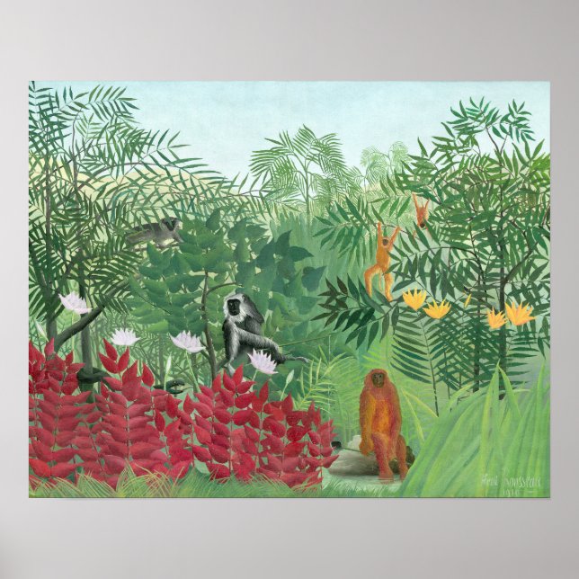 Restored Colour Henri Rousseau Tropical Jungle Art Poster (Front)