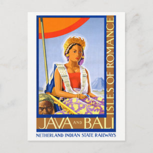 Restored Java and Bali Vintage Travel Poster Postcard