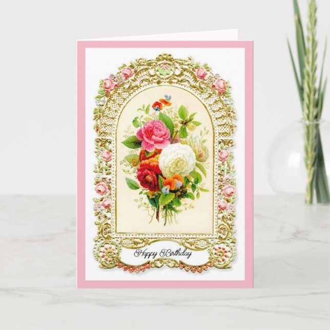 Restored Pink Vintage Style Birthday Card (Front)