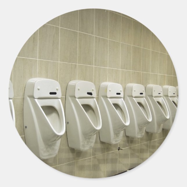restroom interior with urinal row classic round sticker (Front)