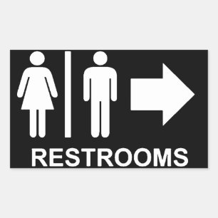 Restroom sign arrow rectangular sticker