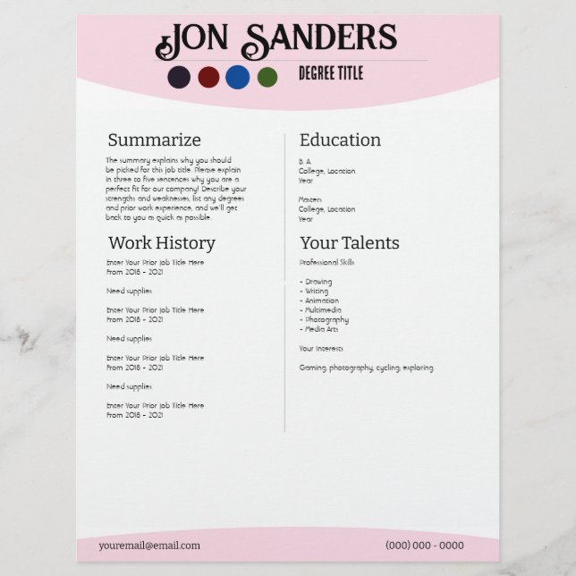 Resume Example Custom Letterhead (Front)