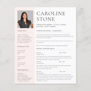 Resume Photo Contact Blush Grey White Modern