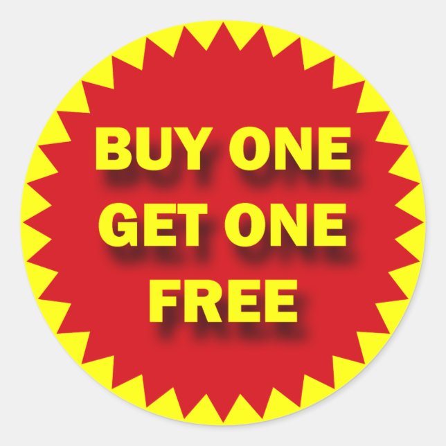 RETAIL SALE BADGE - BUY ONE GET ONE FREE CLASSIC ROUND STICKER (Front)