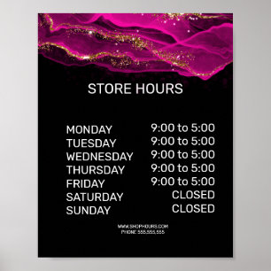 Retail store opening times sign