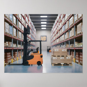 Retail Warehouse with Shelves of Cartons, Pallets Poster