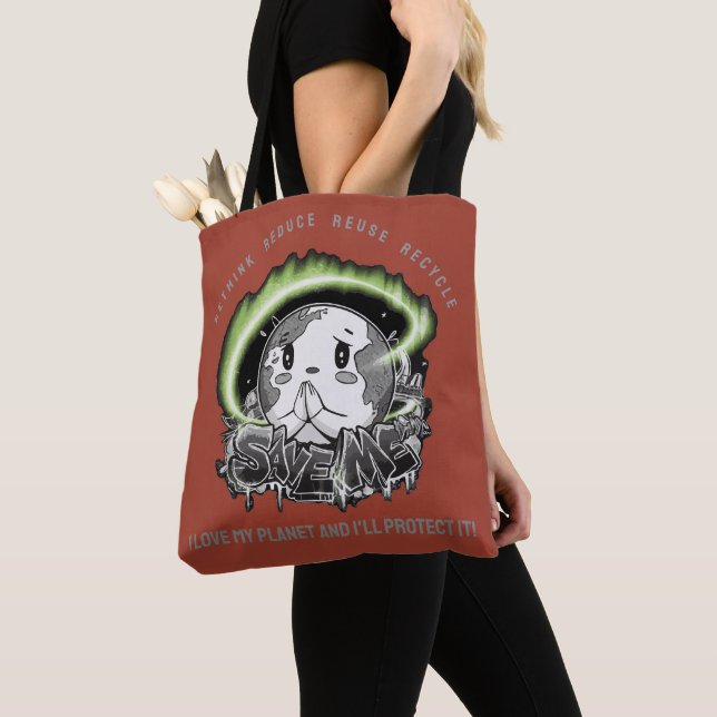 Rethink Reduce Reuse Recycle Save Earth Tote Bag (Close Up)