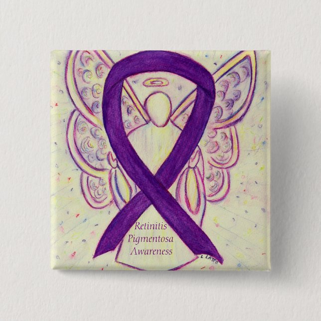 Retinitis Pigmentos Awareness Angel Ribbon Art Pin (Front)