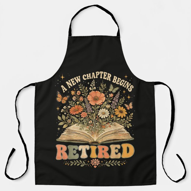 Retired A New Chapter Begins Retro Floral Book Apron (Front)
