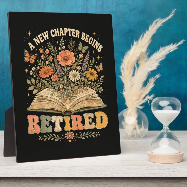 Retired A New Chapter Begins Retro Floral Book Plaque (Side)