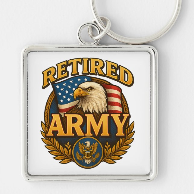 Retired ARMY Design with flag & eagle Key Ring (Front)