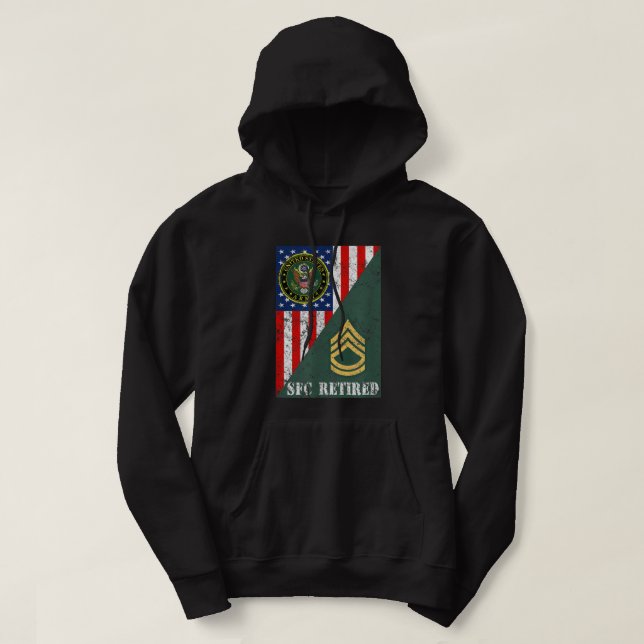 Retired Army Sergeant First Class Half Rank & Flag Hoodie (Design Front)
