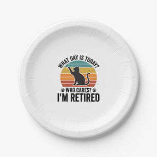 Retired Cat Vintage Sunset Funny Quote T-Shirt Des Paper Plate