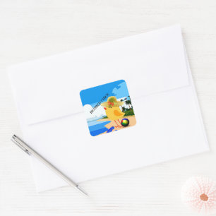 Retired Chick...at the beach, Square Sticker