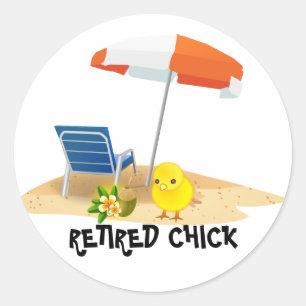 Retired Chick--Beach Scene, Classic Round Sticker
