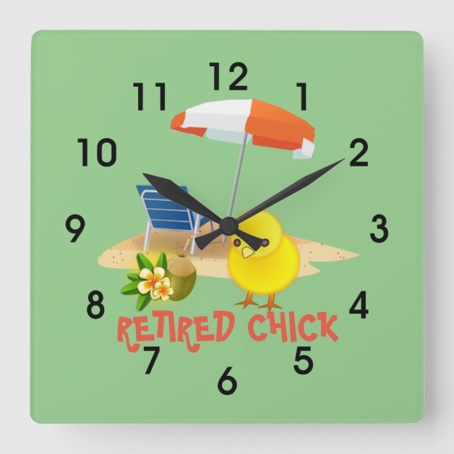 Retired Chick--Beach Scene, Square Wall Clock (Front)