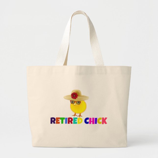 Retired Chick, colourful design Large Tote Bag (Front)