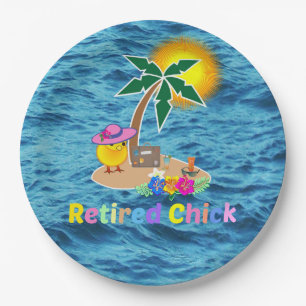 Retired Chick, cute and colourful Paper Plate