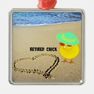 Retired Chick...heart drawn in the sand  Metal Tree Decoration