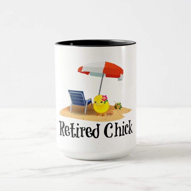 Retired Chick on the Beach Mug (Center)