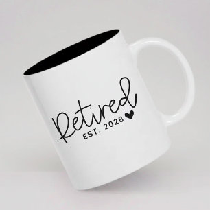 Retired Custom Modern Script Retirement Party Two-Tone Coffee Mug