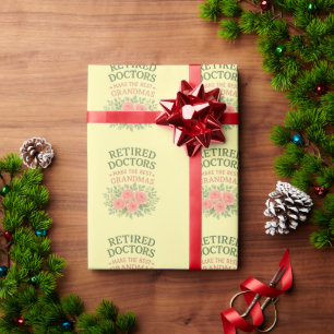 Retired Doctor Best Grandma Floral Retirement Gift Wrapping Paper