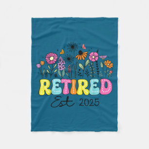 Retired Est 2025 Boho Floral Retirement Retire Tea Fleece Blanket