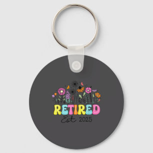 Retired Est 2025 Boho Floral Retirement Retire Tea Key Ring