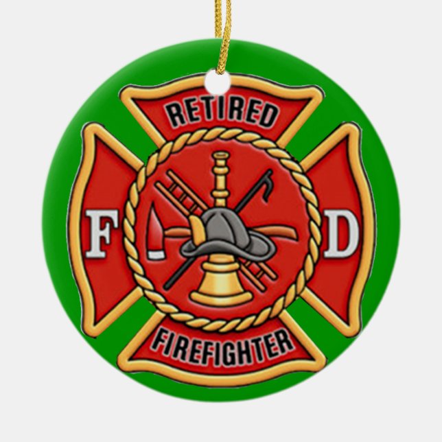 Retired Firefighter Ceramic Tree Decoration (Front)