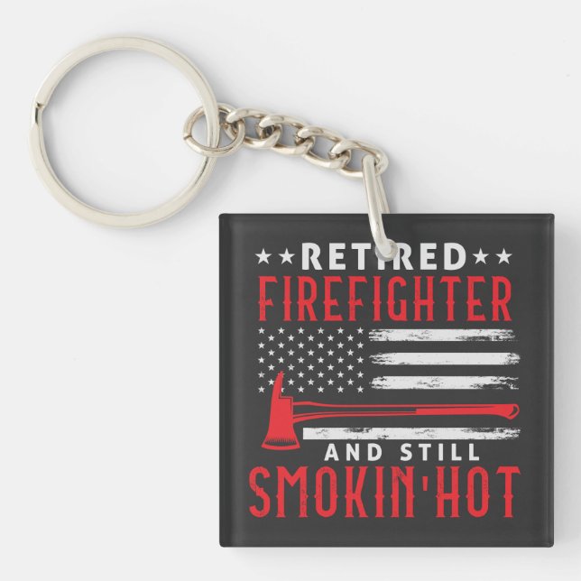 Retired Firefighter Retirement Thin Red Line Key Ring (Front)